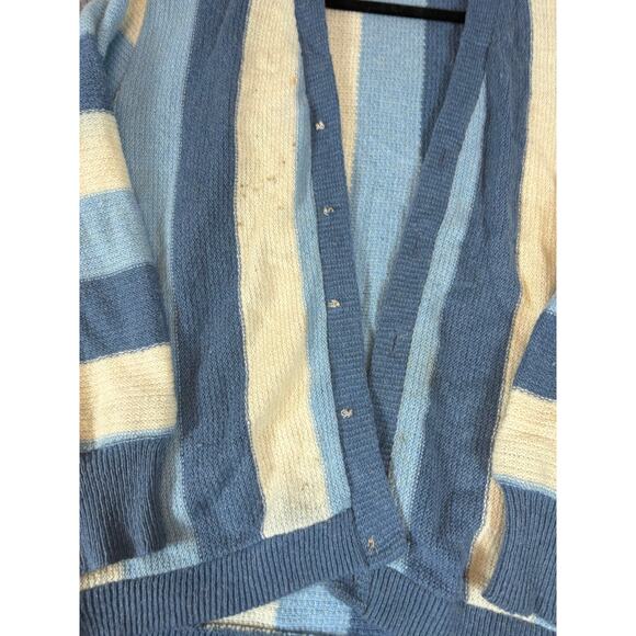 Vintage 50s Striped Cardigan Sweater Mens Small Blue White Button Up Cozy Knit - Picture 8 of 10